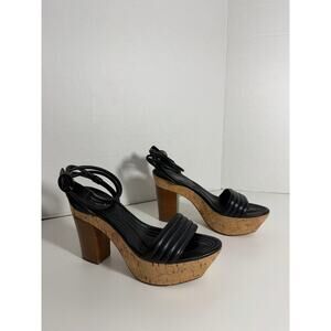 Coach GALLO SOFT NAPPA Black Chunky Platform Heel Sandal Ankle Wrap Size 7.5
